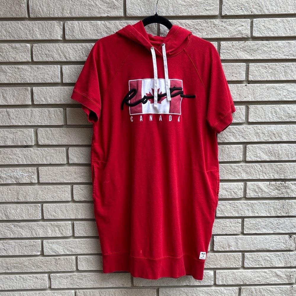Roots Red Hooded Short Sleeve Cotton Dress L